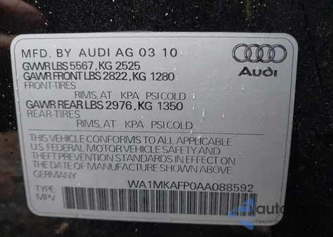 2010 Audi Q5 3.2 Premium из США, поврежденный, VIN WA1MKAFP0AA088592